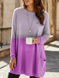 Gradient Color Long Sleeve Casual Pocket T-Shirt Top