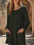 Round neck loose pocket solid color T-shirt