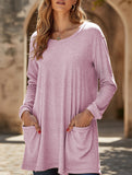 Round neck loose pocket solid color T-shirt