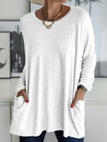 Round neck loose pocket solid color T-shirt