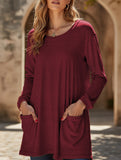 Round neck loose pocket solid color T-shirt