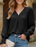 V-neck casual long-sleeved loose shirt top