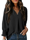 V-neck casual long-sleeved loose shirt top