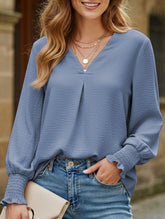 V-neck casual long-sleeved loose shirt top