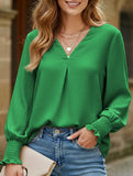 V-neck casual long-sleeved loose shirt top