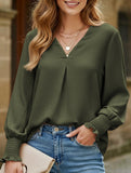 V-neck casual long-sleeved loose shirt top
