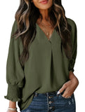 V-neck casual long-sleeved loose shirt top