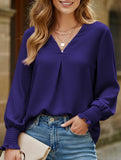 V-neck casual long-sleeved loose shirt top