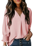 V-neck casual long-sleeved loose shirt top