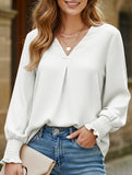 V-neck casual long-sleeved loose shirt top