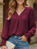 V-neck casual long-sleeved loose shirt top