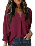 V-neck casual long-sleeved loose shirt top