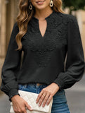 Fashionable V-neck lace solid color top