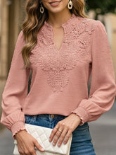 Fashionable V-neck lace solid color top