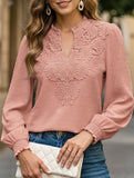 Fashionable V-neck lace solid color top