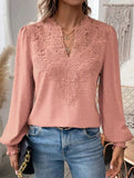 Fashionable V-neck lace solid color top