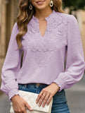 Fashionable V-neck lace solid color top