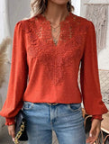 Fashionable V-neck lace solid color top