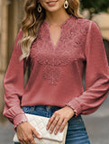 Fashionable V-neck lace solid color top