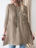Loose round neck three-quarter sleeve dress top