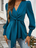 Retro deep V cross-strap waist shirt