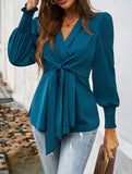 Retro deep V cross-strap waist shirt