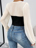 Paneled knitted long-sleeved slim-fit bodysuit