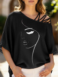 Fashionable patchwork loose oblique collar T-shirt
