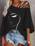 Fashionable patchwork loose oblique collar T-shirt