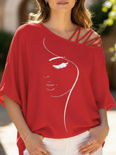 Fashionable patchwork loose oblique collar T-shirt