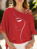 Fashionable patchwork loose oblique collar T-shirt