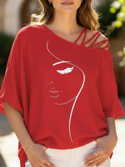 Fashionable patchwork loose oblique collar T-shirt
