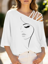 Fashionable patchwork loose oblique collar T-shirt