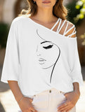 Fashionable patchwork loose oblique collar T-shirt