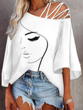 Fashionable patchwork loose oblique collar T-shirt