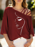 Fashionable patchwork loose oblique collar T-shirt
