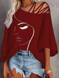 Fashionable patchwork loose oblique collar T-shirt