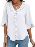 Loose commuter V-neck ruffled shirt