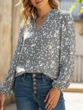 V-neck long-sleeved polka dot print pleated shirt