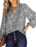 V-neck long-sleeved polka dot print pleated shirt