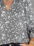 V-neck long-sleeved polka dot print pleated shirt
