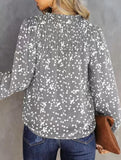 V-neck long-sleeved polka dot print pleated shirt