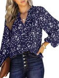 V-neck long-sleeved polka dot print pleated shirt