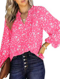 V-neck long-sleeved polka dot print pleated shirt