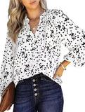 V-neck long-sleeved polka dot print pleated shirt