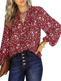 V-neck long-sleeved polka dot print pleated shirt
