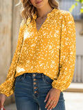 V-neck long-sleeved polka dot print pleated shirt