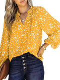 V-neck long-sleeved polka dot print pleated shirt
