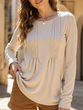 Striped solid color round neck long sleeve T-shirt