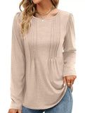 Striped solid color round neck long sleeve T-shirt